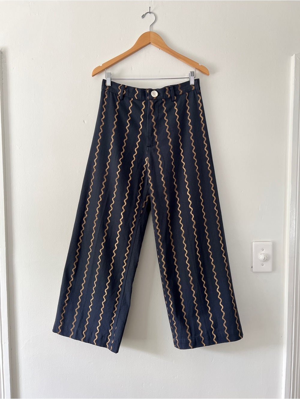 SZ Blockprints L Disco Pants Deep Navy Gold Squiggle Print